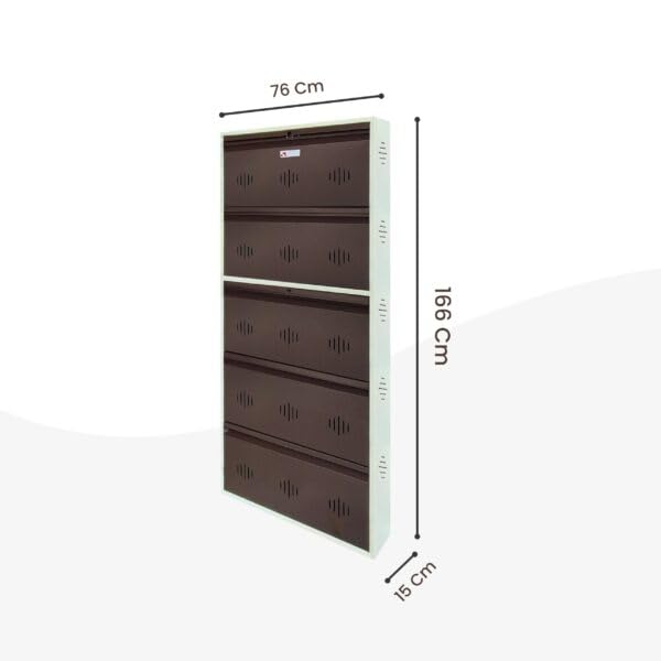 Image of StayHappy Shoe Rack | 5 Door Metal Shoe Rack with Powder Coating | Wall Mounted Rack | Footware Rack for Home (Dark Brown)
