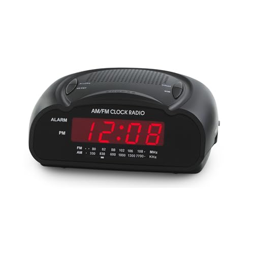 Digital Alarm Clock | AM/FM Clock Radio with Red LED Display, Loud Alarm for Heavy Sleepers | Desk or Bedside Clock