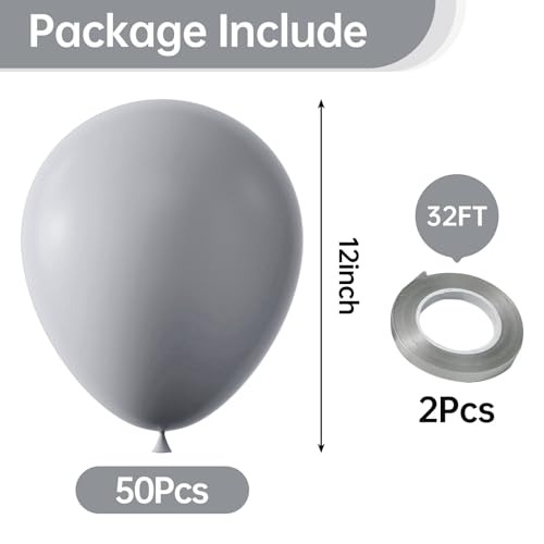 Image of KALOR 12 Inch Gray Balloons, 50 Pcs Latex Helium Balloons for Kid's Birthday Party, Baby Shower, Wedding, Graduate Party Decorations
