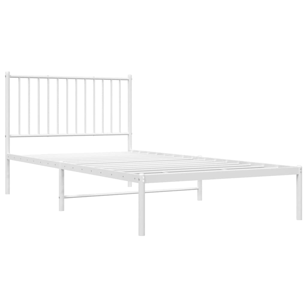 vidaXL Bettgestell, Bettrahmen mit Kopfteil Lattenrost, Metallbett Bett für Schlafzimmer, Einzelbett Gästebett, Metall Weiß 100x200cm