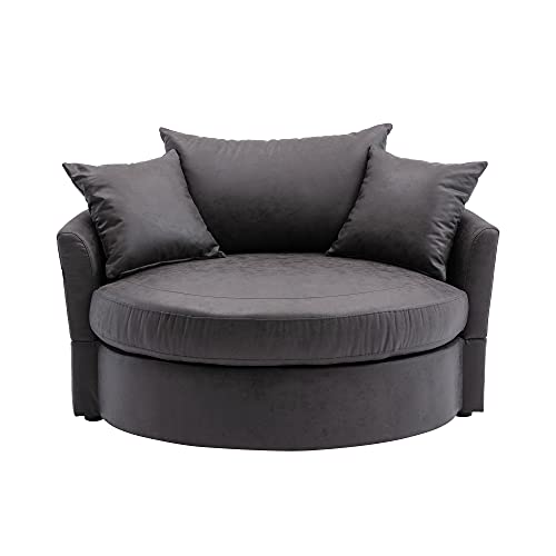 GoDoco Swivel Accent Barrel Chair Wide Chair Body with 3 Pillows for Living Room or Bedroom Hotel Lounge Club Round Chair Modern Sofa (Gray)