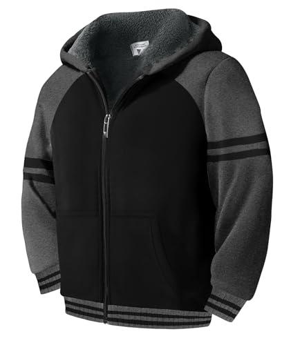 LLdress Boys Hoodie Kids Fleece Sherpa Lined Jacket Youth Zip Up Heavyweight Hooded Sweatshirt Teen Winter Warm Coat