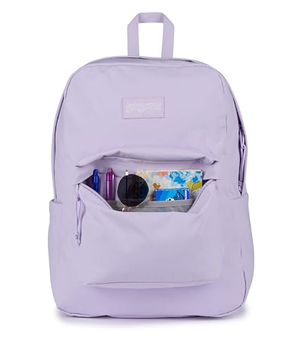 Image of JanSport Superbreak Plus FX Backpack - Work, Travel, or Laptop Bag with Water Bottle Pocket - Pastel Lilac