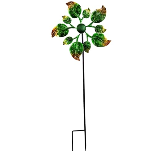 Molino de Viento de 26 Inch con Hojas Verdes para Exteriores Molino de Viento de Metal Resistente al Agua para jardín Molino de Viento Decorativo para decoración de Exteriores y césped