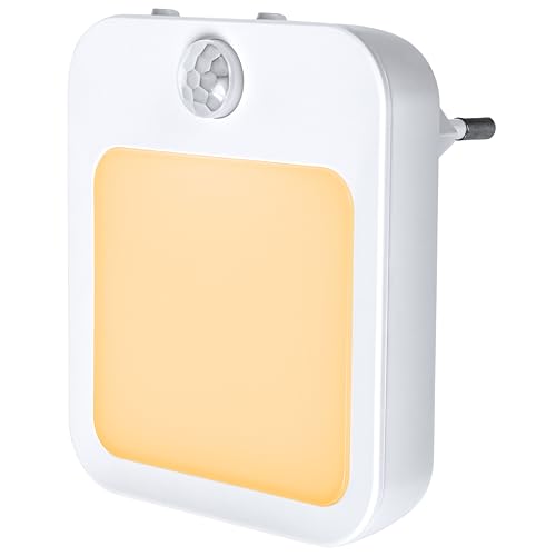 Toys4Boys LED Nachtlicht mit Bewegungsmelder - Nachtlicht Steckdose mit Bernsteinorangefarbenem Licht - Kleine Nachttischlampe Dimmbar - Steckdosenlampe Augenschonend - Bewegungsmelder Licht 230V