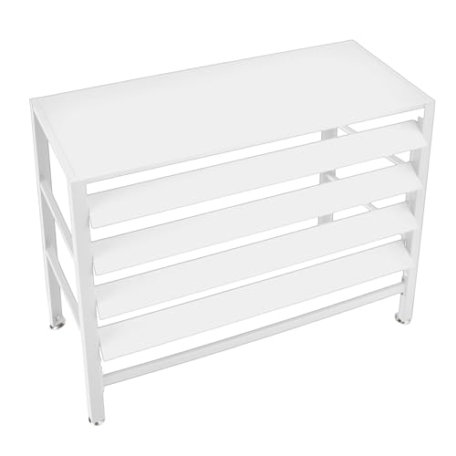 サンパーシー エアコン室外機カバー ルーバー可動式 ラック 耐荷重30kg ステンレス (ホワイト, 標準サイズ)