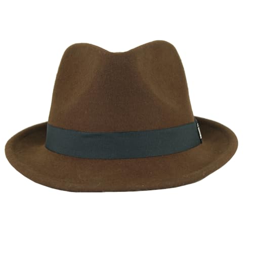 FREEBIRD99 100% Wool Felt Panama Fedora Hat Short Brim Trilby Flat Hat for Men Women (CA/US, Numeric, 7 3/8, 7 1/2, Brown)