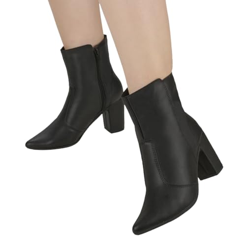 Bota Feminina Bico Fino com Ziper Salto Grosso Cano Curto Lóris Shoes 201-01 (Preto, BR, Adulto, Num