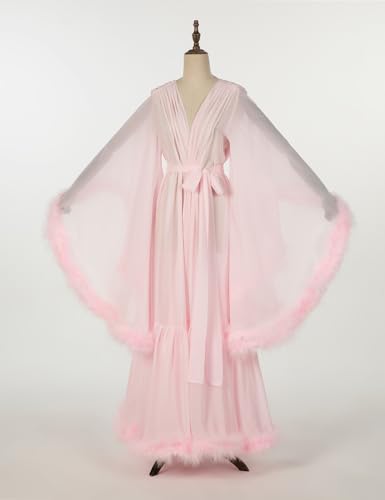 Women's Sexy Feather Bridal Robe Long Old Hollywood Chiffon Robe Sheer Maternity for Photoshoot Sleepwear Nightgown Bathrobe4