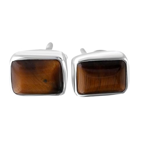 Boucles d'oreilles œil de tigre naturel contre le stress, puces argent 925 discrètes et lisses