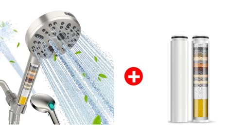 Image of Cobbe High Pressure 7 Spray Mode Showerhead with Filters + Cobbe 2 Pack Replacement Filters (Brushed Nickel)