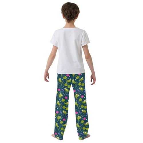 ZZXXB Frog Dragonfly Lotus Boys Long Pants Soft Trousers Elastic Waist Kids Lounge Bottoms with Pockets S-XL3