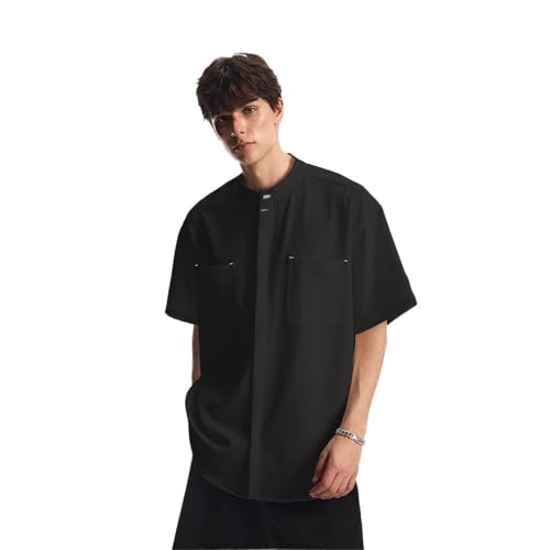 T-shirt homme col mao de style chinois, haut décontracté aux finitions soignées