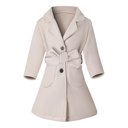 Girls Trench Coat Long Windbreaker Jacket Single Breasted Notched Collar Winter Warm Overcoat with Pockets 2-6 Years