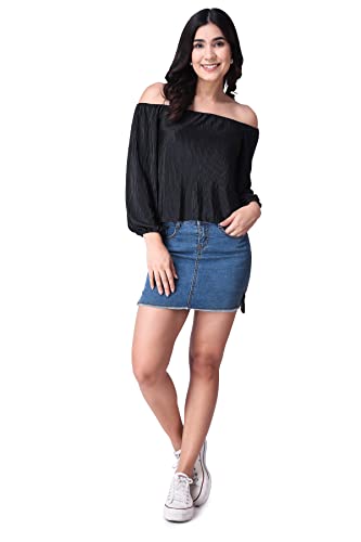 Image of POPWINGS Casual Wrinkle Off Shoulder Crop Top for Women - Designer Stylish Western Full Sleeves