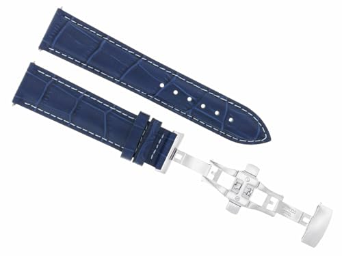 Ewatchparts 20mm Leather Watch Band Strap Compatible With Bulova Accutron With Clasp Bracelet Blue With White Stitching -  EWP002861