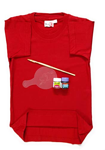 Image of T-Shirt with Fabric Paints, Paint Brush and Stencils Combo