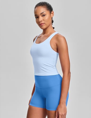 Image of HeyNuts Longline Zeal Bras Medium Impact Wirefree Sports Bras Workout Crop Tank Tops with Removable Pads, A-D Cups