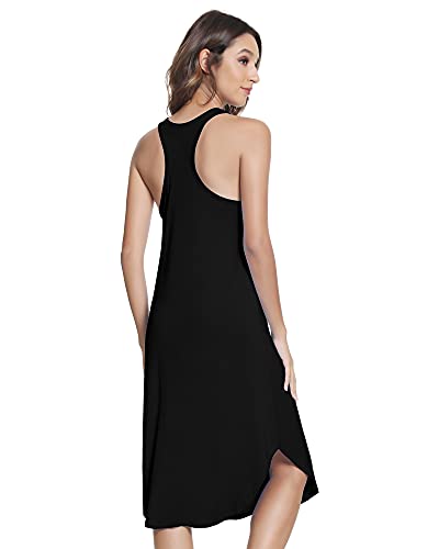 Nachila Bamboo Nightgowns For Women Soft Sleeveless Sleepwear Racerback Chemise Sleep Dress Black M #TOP2