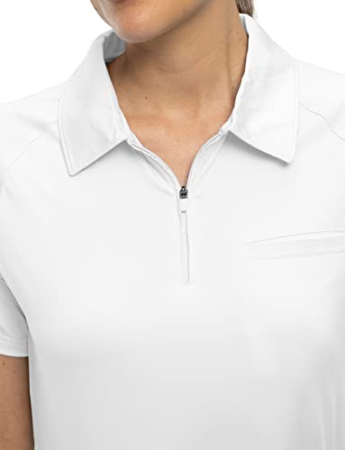 Ysento Women's Polo Golf Shirts Short Sleeve Collared Zip Up Quick Dry T Shirts With Pockets White Xl #TOP6