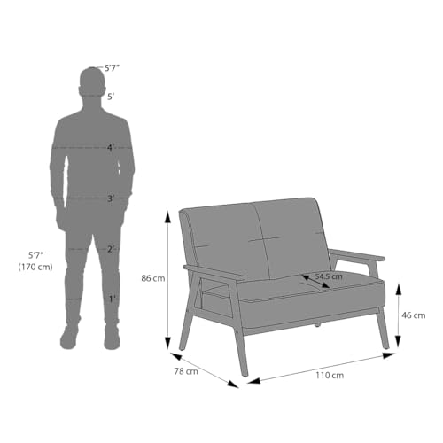 Image of Urban Ladder Logan 2 Seater Wooden Sofa in Grey Colour