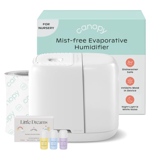 Image of Canopy Nursery Humidifier 2.0, White, 36 HR Run Time, 2.5L Capacity Tank - Sleep Lights, White Noise, Clean Aroma Diffusion - Promote Deep Sleep & Happy Skin - Humidifier, Filter & Aroma Kit