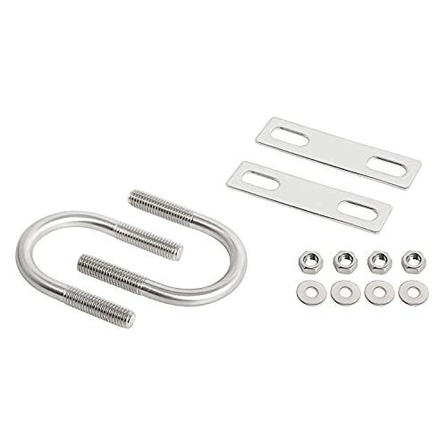 Image of Round U-Bolts 1.3 inch(33mm) Inner Width M8 Thread 304 Stainless Steel Silver with Plates Nuts Flat Washers for Car /RV /Trailer Bumper, 2Pcs