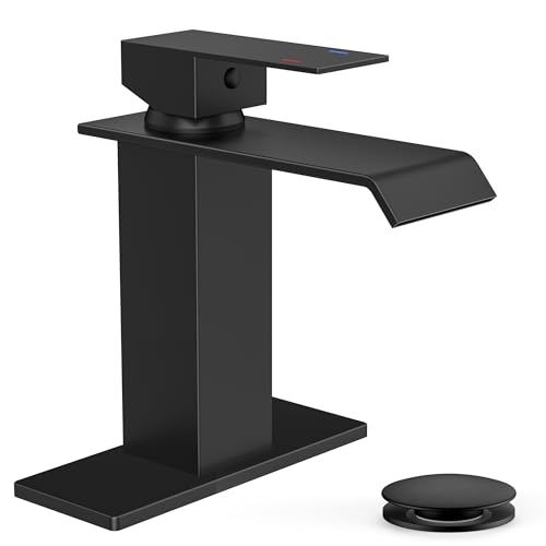 Robinet de salle de bain cascade noir mat anti-trace pour remplacer un vieux mitigeur