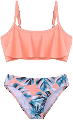 Arshiner Girls' Bikini Set, Flounce Two-Piece Swimsuits, Kids' Ruffled Bikini Briefs, Swimwear, Swimming Bathing Set for Children 5-14 Years