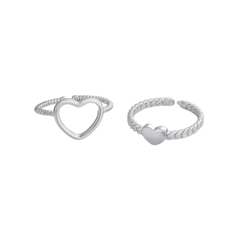 2 pcs Heart Trapped Statement Adjustable Rings Set for Women Expandable Love Hearted Wedding Promise Open Band Finger Rings Comfort Fit Delicate Engagement Anniversary Jewelry3