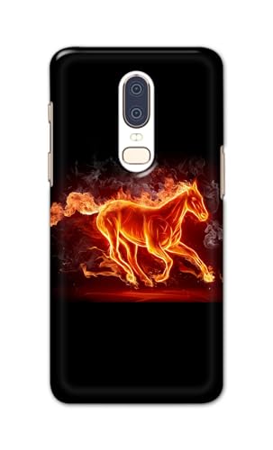 Image of PRINTFIDAA Printed Hard Back Cover Case for OnePlus 6 Back Cover (Fiery Horse) -112