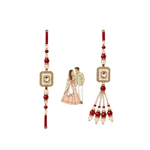 Bhaiya Bhabhi Rakhi Set | Crystal Stone & Beads | Premium Handmade Traditional Lumba Combo | Raksha Bandhan Gift | Greeting Card Included-image-47