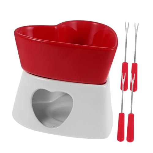 Cabilock 1 Set Mini Heart Shaped Ceramic Fondue Pot for Chocolate Cheese Dessert Easy Clean Butter Warmer for Family Gatherings Parties for Melting Warming Sauces