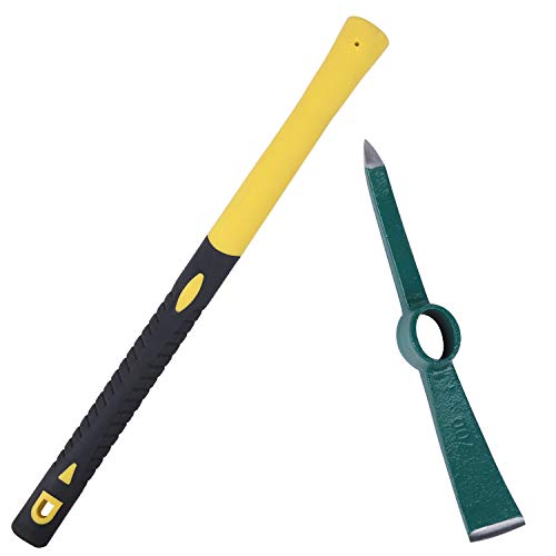 KINJOEK Pick Mattock Hoe, Forged Weeding Garden Pick Axe with 17.7 Inch Fiberglass Handle for Loosening Soil, Gardening, Camping or Prospecting
