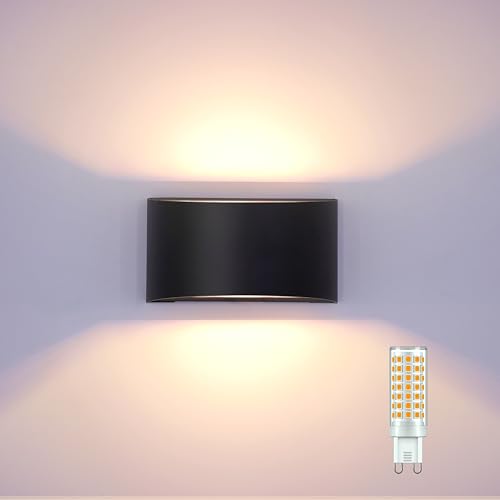 Image of KICAAO Modern LED Wall Sconce,Warm White 3000K,Hardwired Indoor Black Wall Lights Set of 2 Up and Down Wall Mount Light for Living Room Bedroom Hallway Corridor Conservatory(with G9 Bulbs)