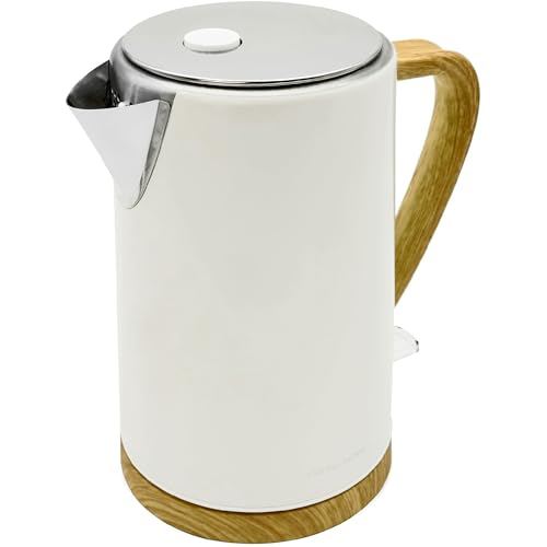 Andrew James Fast Boil Kettle - Quiet Electric Kettle, Ivory Colour with Wood Effect Base & Trim, Rapid Boiling with Auto Shut Off for Tea & Coffee, Ideal Quiet Boil Kettle for Home or Office