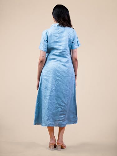 Image of Sundrop Shirt Midi Dress for Women - Casual Button Down Long Dress - Short Sleeve Collared Midi Dress