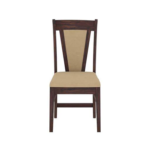 Image of Solid Wood 4 Seater Dining Table | Sheesham Wood Four Seater Dining Table with Cushion Chairs | Wooden Furniture Dinner Table | Walnut Finish