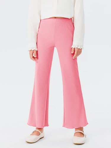 Image of Haloumoning Girls Pants Kids Ribbed Flare Pants High Waist Bell Bottoms 4-12 Years