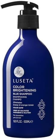 Luseta Color Brightening Blue Shampoo for Brunettes and Brassy Orange Tones, Hair Care Routine Shmapoo for Color Treated Hair, Sulfate Phosphate & Paraben Free 16.9oz