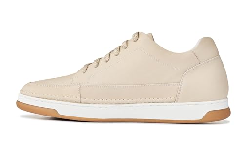 CALTO Men's Invisible Height Increasing Elevator Shoes - Ivory White Suede/White & Gum Sole Premium Suede Leather Lace-up Fashion Sneakers - 2.6 Inches Taller - Y7934 - Size 10 D(M) US3