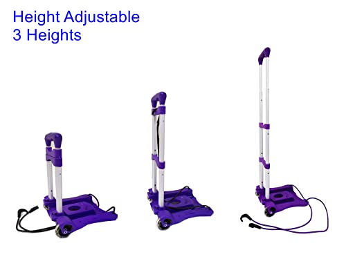 Image of Folding Hand Truck and Dolly, 80lbs Collapsible Aluminum Folding Hand Trucks with 2 Elastic Ropes, Compact & Lightweight Folding Luggage Cart for Home & Travel Luggage Moving - Purple