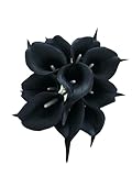 Floral Kingdom Artificial Calla Lily Flowers,Real Touch Latex,Black,14 Inch,10 Pack,Modern Home Decor for Party Arrangements,Wedding Bouquet