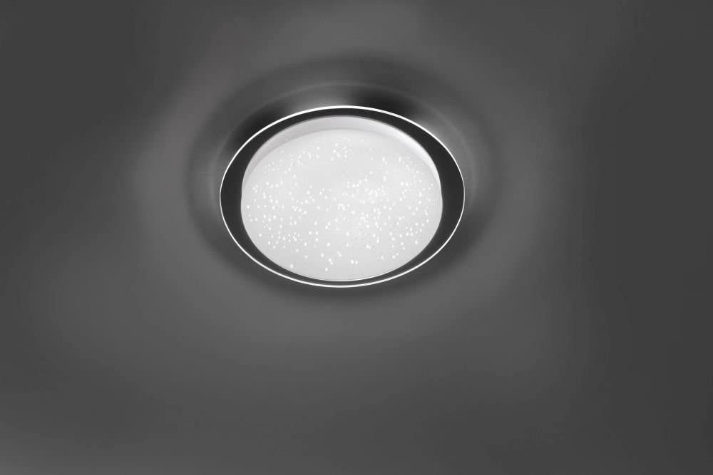 LeuchtenDirekt LED Deckenleuchte, D=38cm, Chrom, Sternenhimmel IP44 Bad | spritzwassergeschützt, Dimmbar über Wandschalter, Farbtemperatur einstellbar, Warmweiss - Kaltweiss, Badlampe