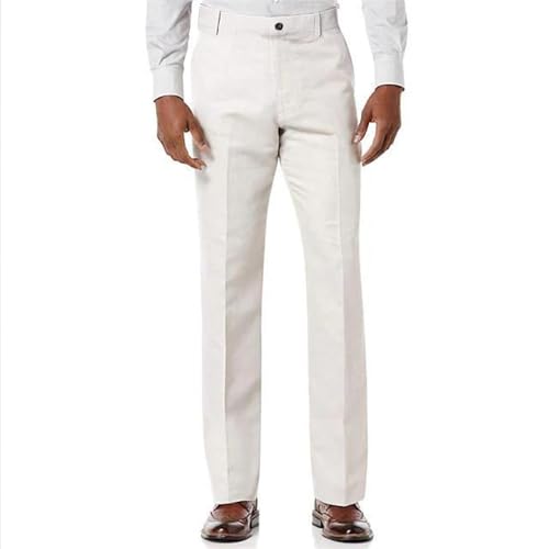 Men's Classic Fit Dress Pants Straight Leg Comfy Cotton Linen Casual Suit Pants Plain Work Business Trousers Slacks