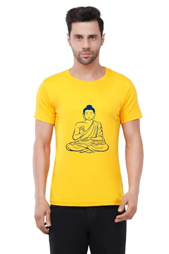 Image of Caseria Men's Cotton Printed T-Shirt -Buddha | 100% Cotton | Half Sleeves | Regular Fit | Printed | Round Neck | Graphic T Shirt