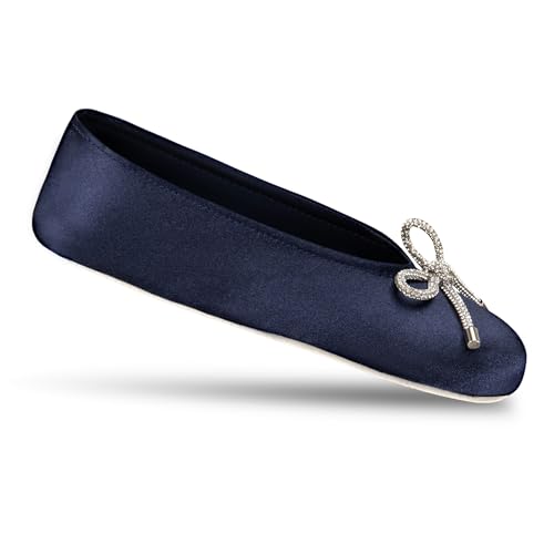Image of Isotoner Women's Satin Ballerina Slippers with Classic Ribbon Bow and Suede Sole