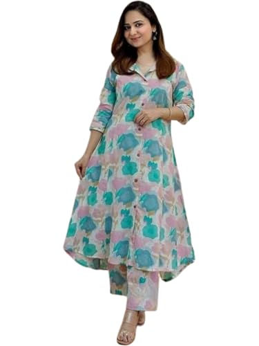 Image of GRECIILOOKS Kurta Sets women stylish | Kurta's Set | Woman Ethnic Co-Ord Set | Women's Straight Printed Kurta with Pant | Festive Indian Traditional Outfit Dress for Functions & Puja | 3 /4 Half Sleeve
