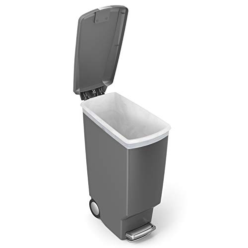 simplehuman 40 Liter / 10.6 Gallon Slim Kitchen Step Trash Can With Secure Slide Lock, Grey Plastic