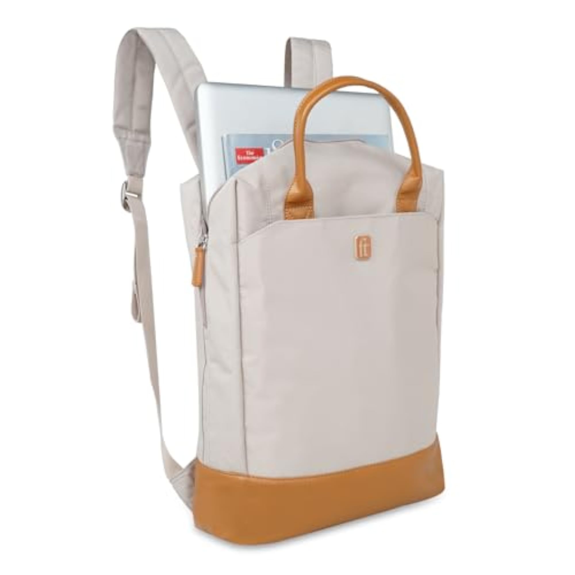 Dapper Beige Backpack with Vegan Leather Trims